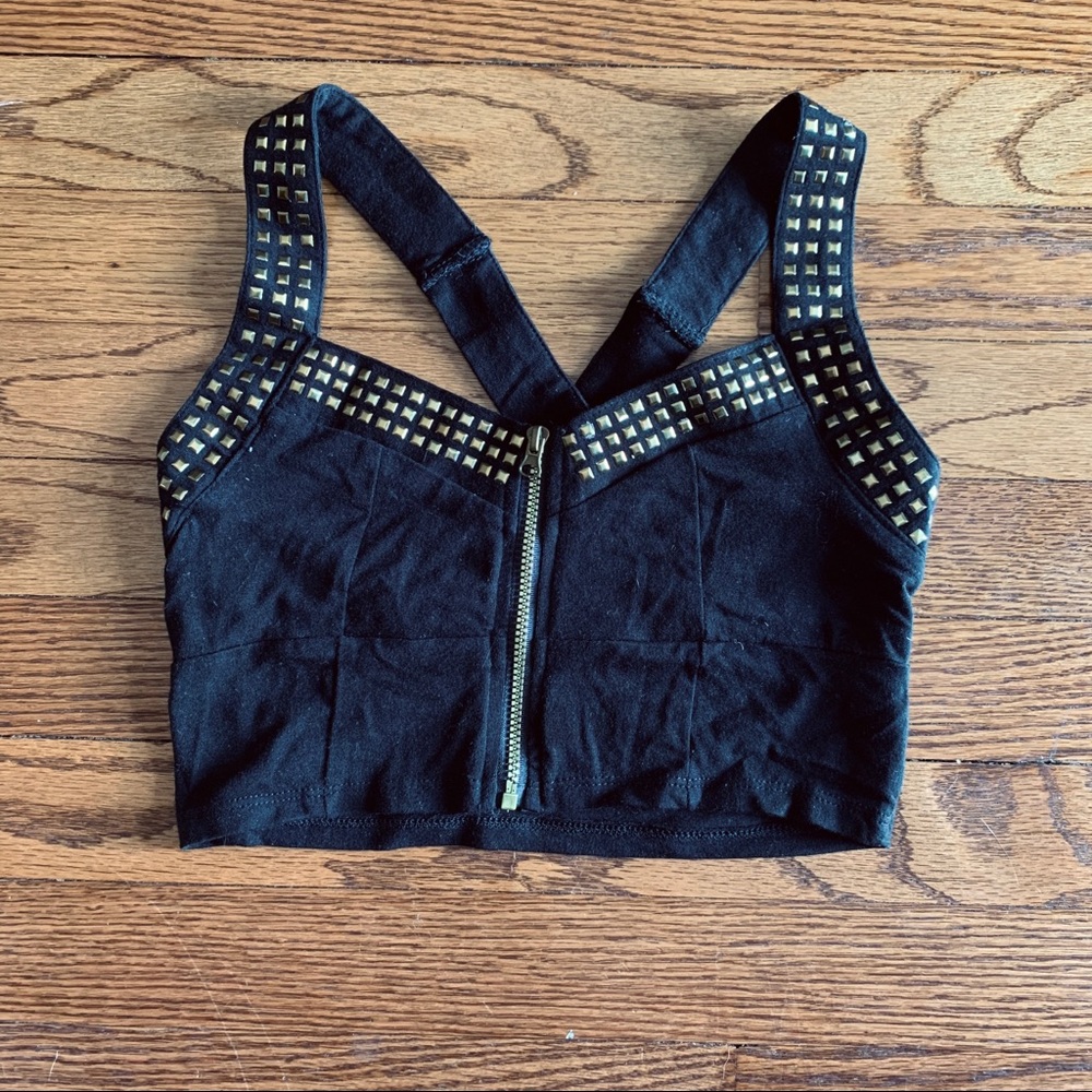 Black and Gold Stud Crop Top